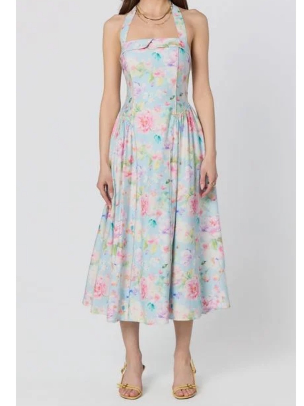 Astr
Women's Marianna Halter Midi
Dress Pastel Floral spring dress size S small